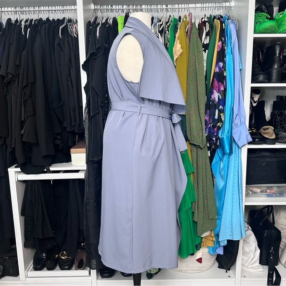 SOCIETY+ BLUE GREY OVERSIZED COLLAR BELTED VEST - Picture 3 of 5